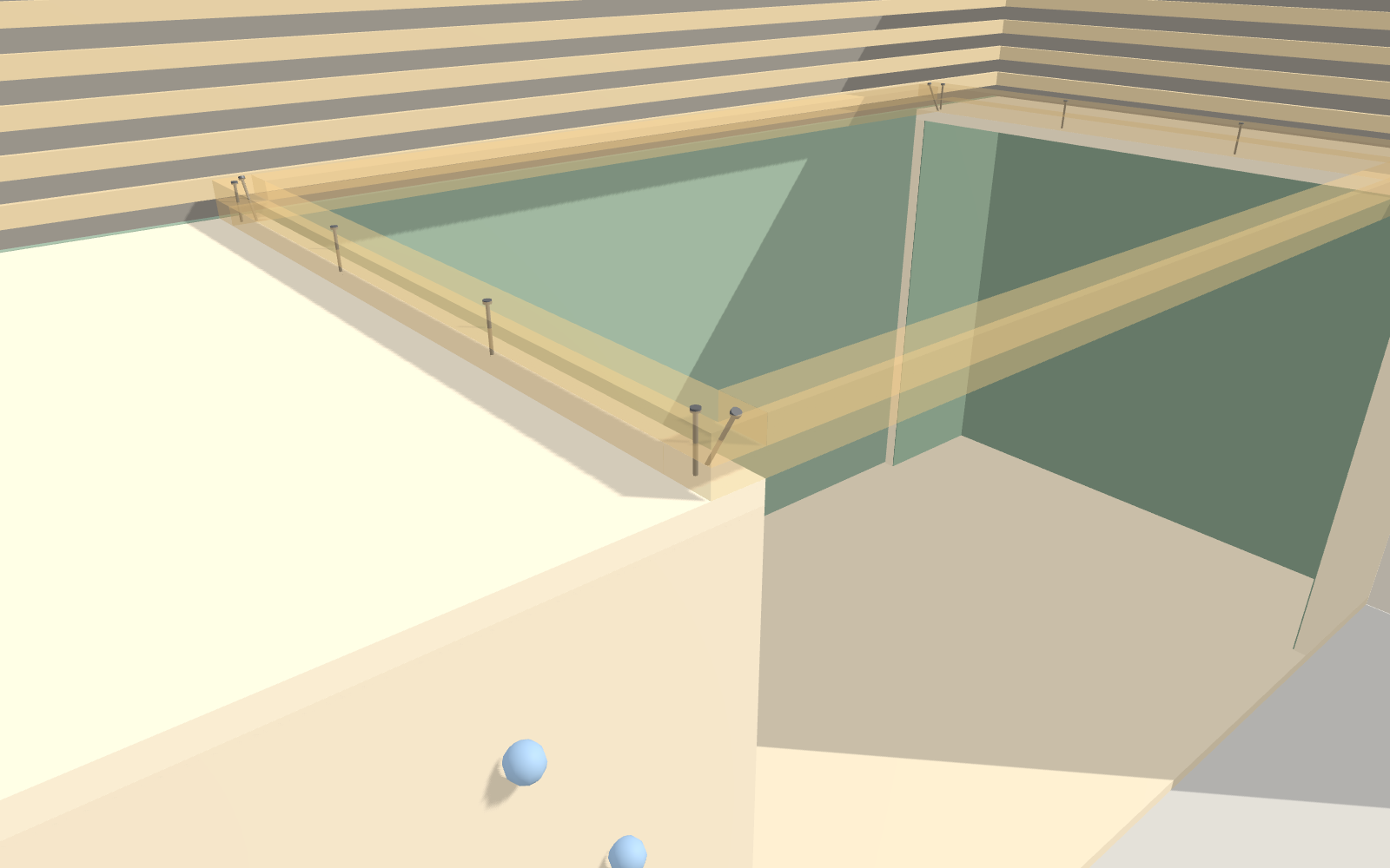 Dieselbe Ecke im 3D-Modell (Ansicht «Schrauben», Kamera «Ecke», Balken transparent)